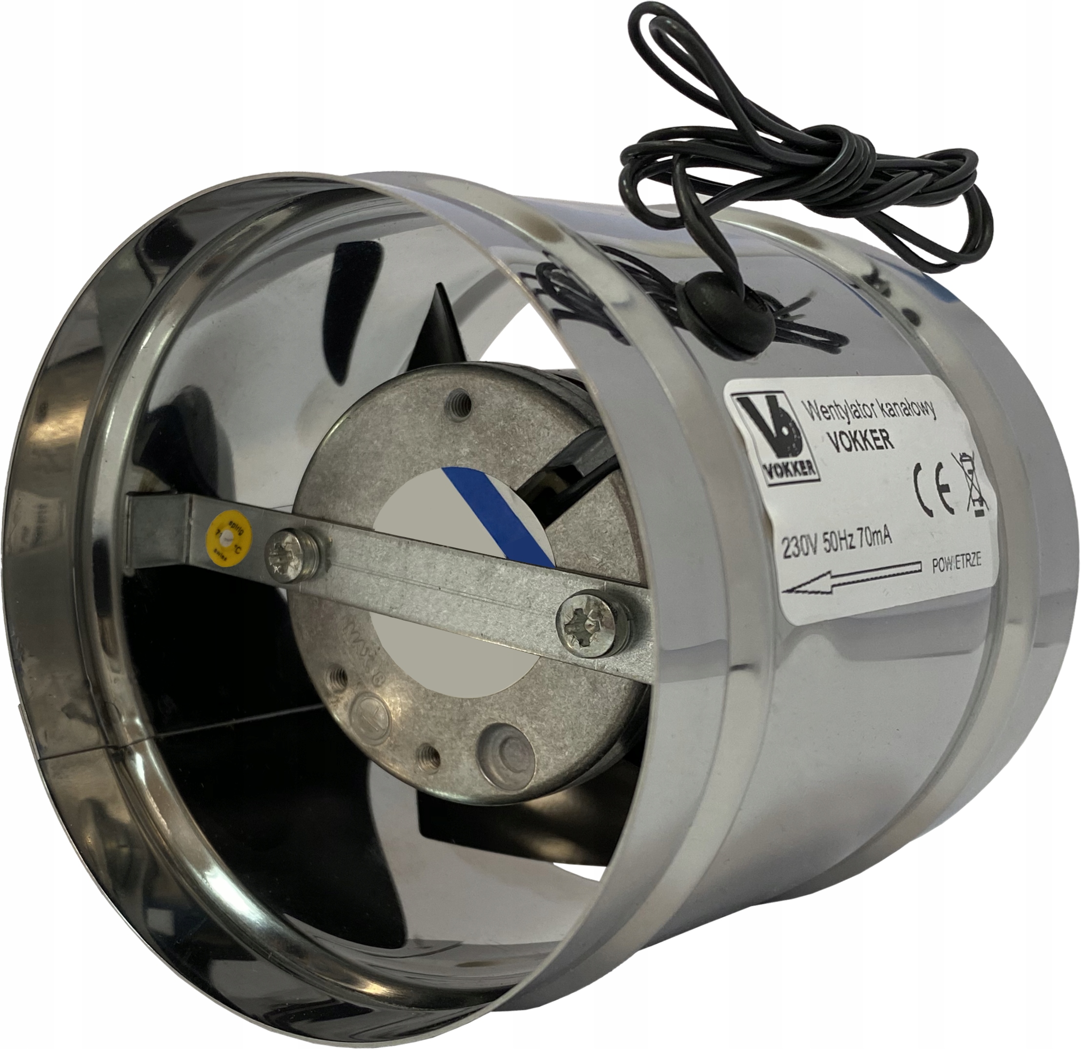 Wentylator Kanałowy Osiowy VBO80 70°C Ø80 mm Obudowa Stal Nierdzewna 49m3/h