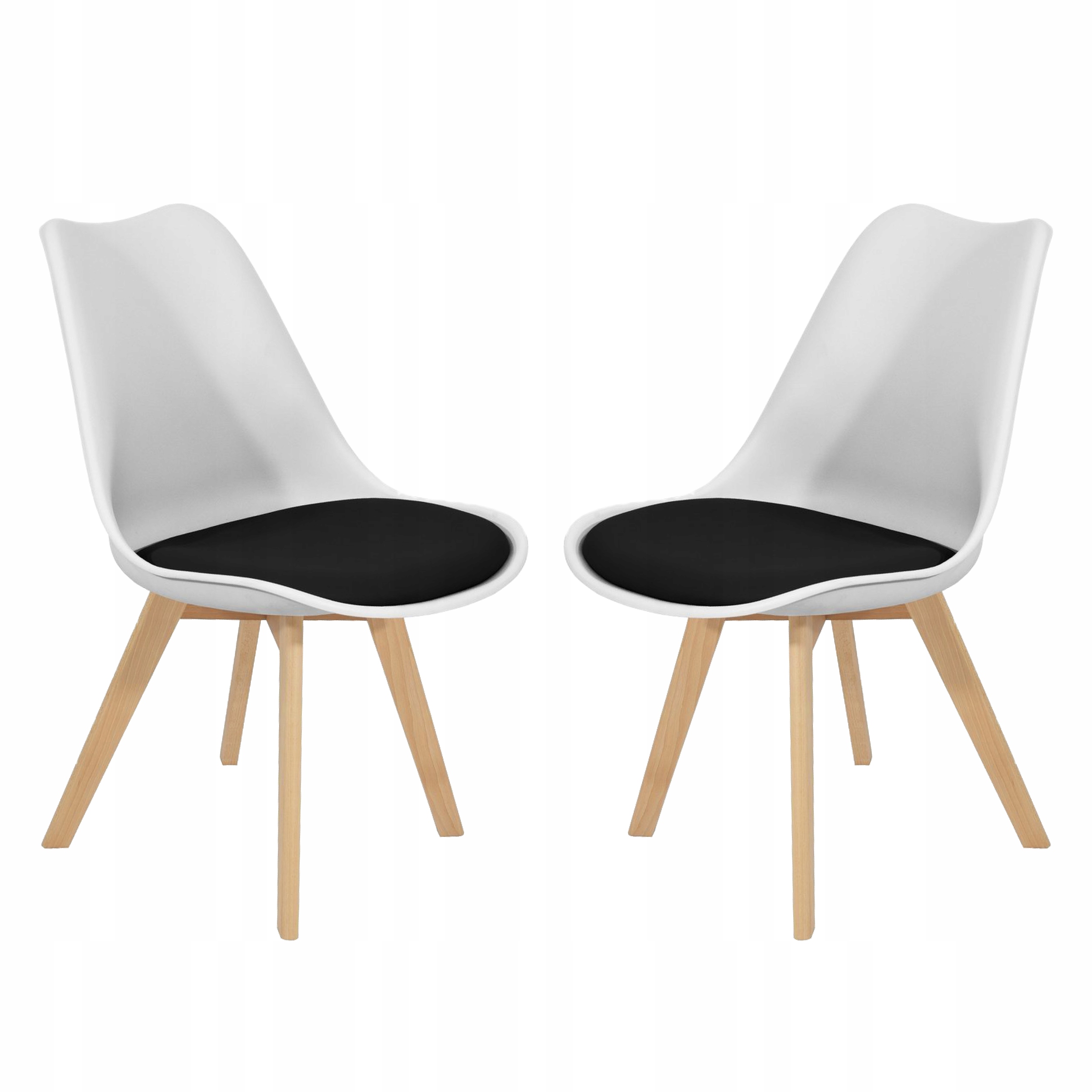 

2 x Krzesło Skandynawskie Biało Czarne Z Poduszką