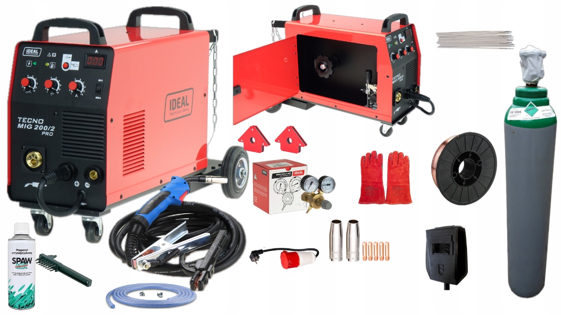 Spawarka Migomat Ideal Tecnomig 200/2 Pro Igbt Mma 230/400V Zestaw Butla