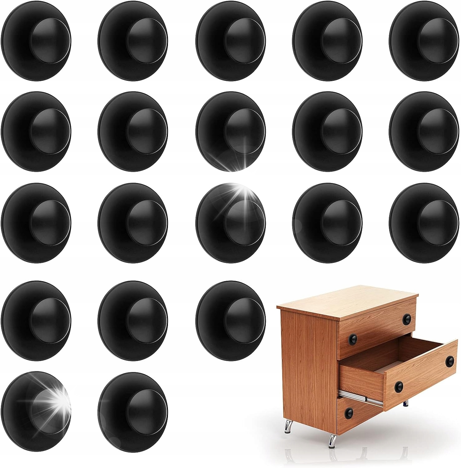 20 x Nábytkový Knoflík Černý Držák Do Zásuvky Nábytkové Skříňky Mat Gałki Set