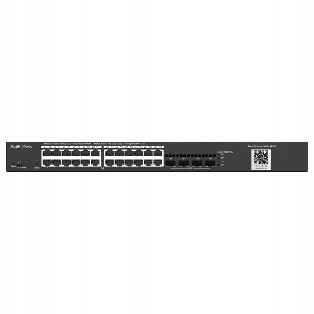 RG-NBS3100-24GT4SFP-P Spravovateľný Switch Ruijie, 28-PORTOVÝ, Rack, 24X Poe