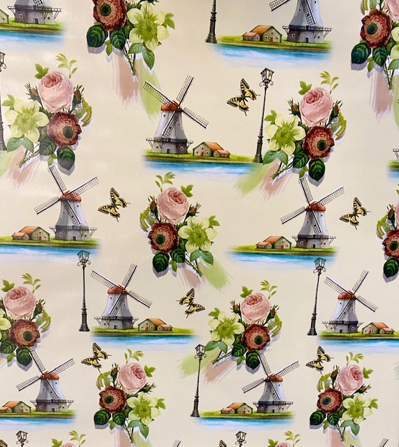 OBRUS CERATA GRUBA METRY KREMOWA WIATRAKI + KWIATY Typ obrus