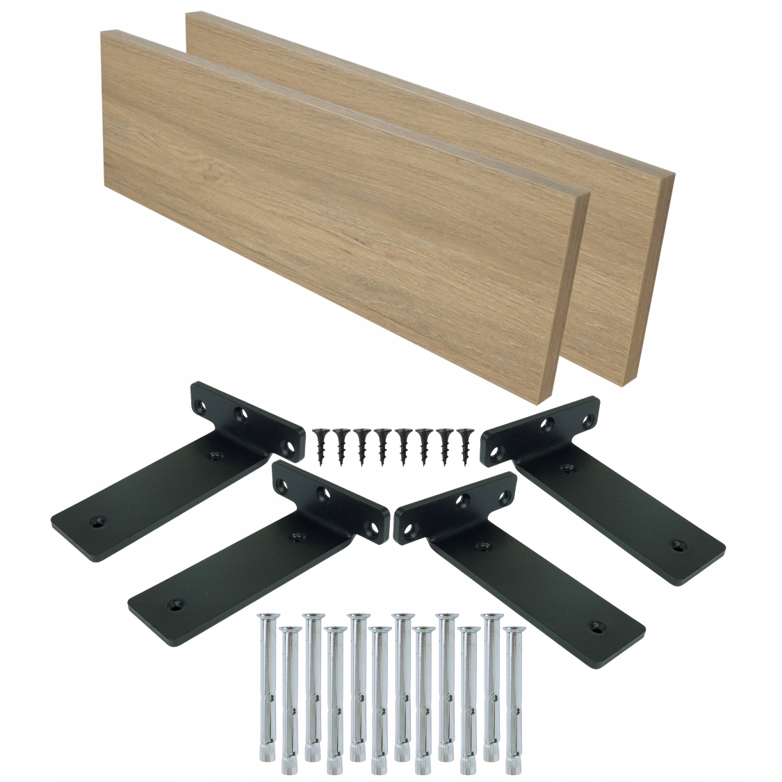 2x nástěnné police 50 x 20 cm dekor dub 02, závěsná police držák