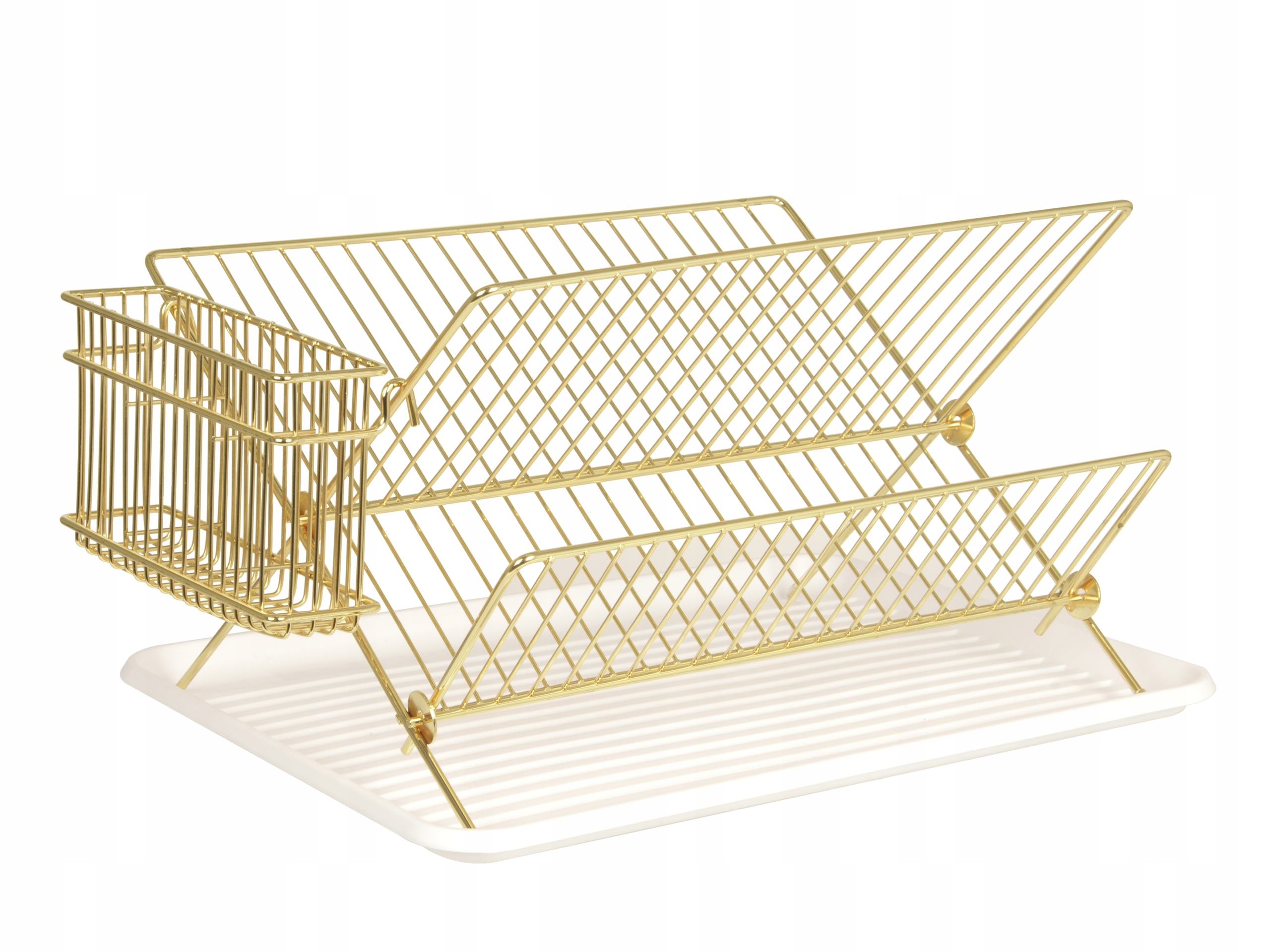 Levně Sušička Na Nádobí, Odkapávač S Podnosem, Kovová, Zlatá, Pro Nádobí Na Příbory