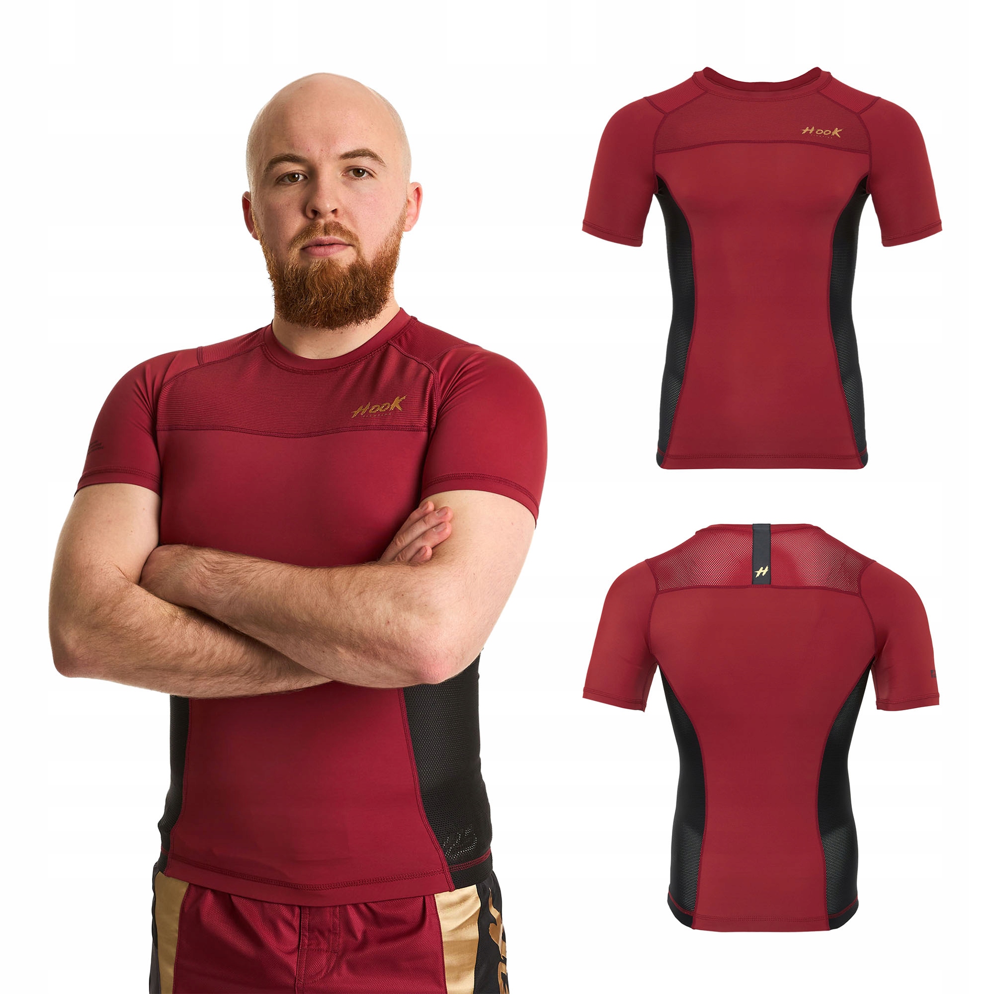 Rashguard męski treningowy Bjj Mma Hook Fighting Base czerwony krótki rękaw