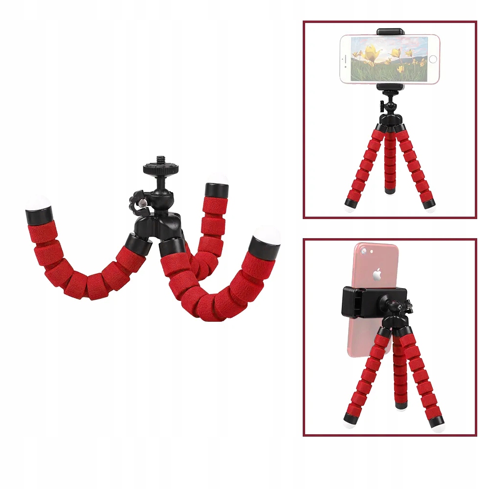 IRIS Tripod giętki elastyczny mini statyw + uchwyt na telefon smartfon czer Kolor czerwony
