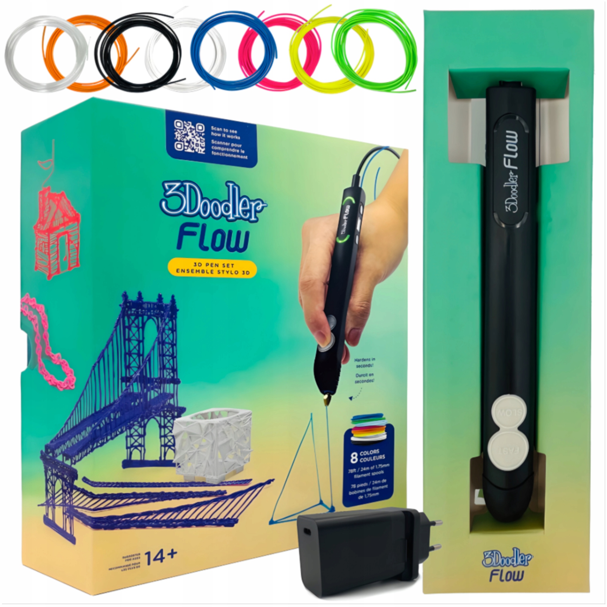 3Doodler Flow Drukarka Długopis 3D Pen na Filament 24m Wkład Pla 1,75mm