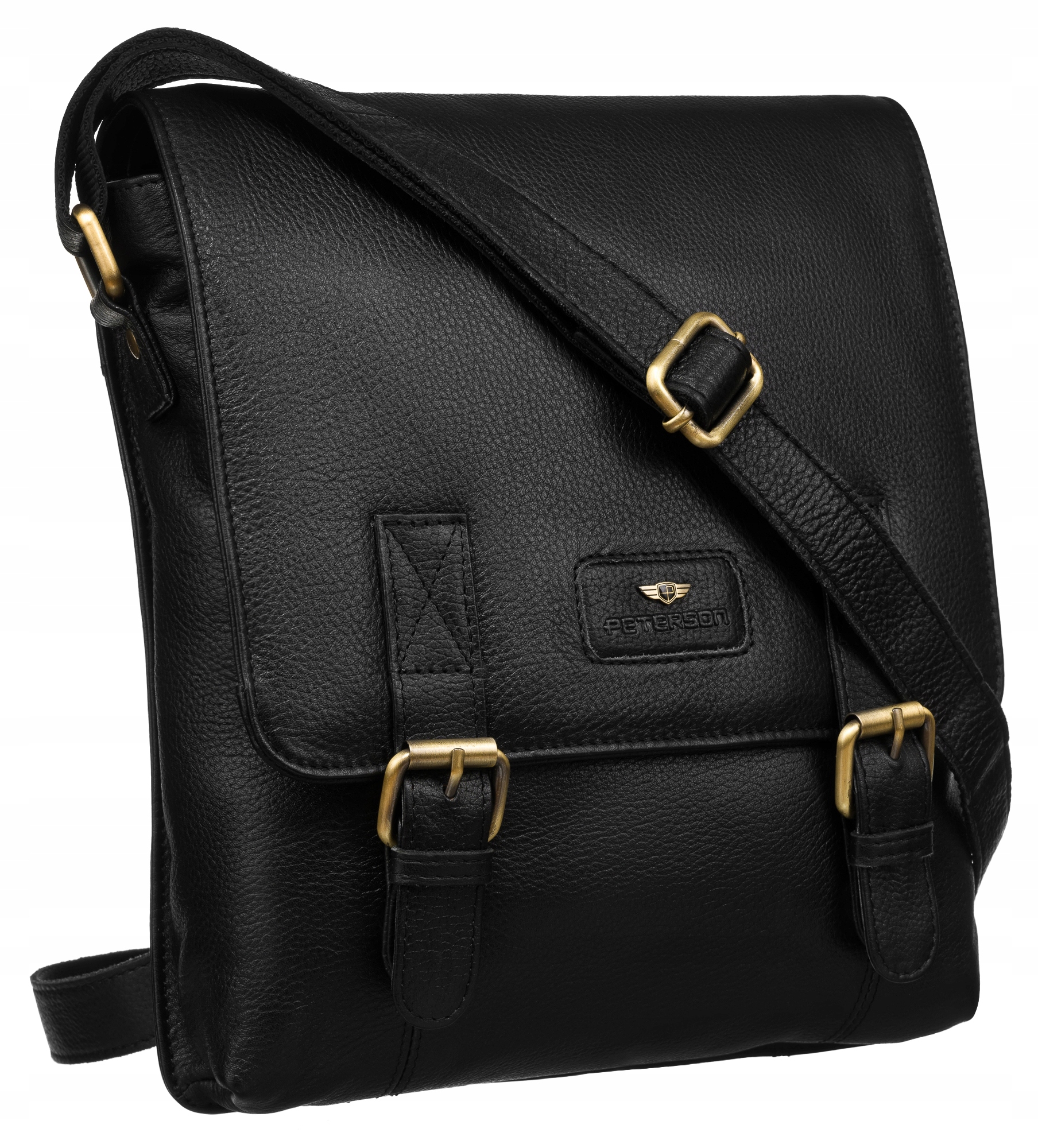 Kabelka Přes Rameno kožená taška Peterson elegantní s popruhem, černá kůže