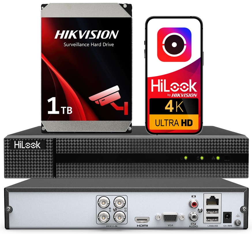 Xvr rekordér pro kamery Ahd Tvi CVI do 8MPx DVR-204U-M1 Disk 1TB Hikvision