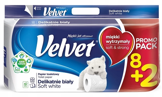 

Velvet White Cotton Biały 8+2 rolek papier toalet