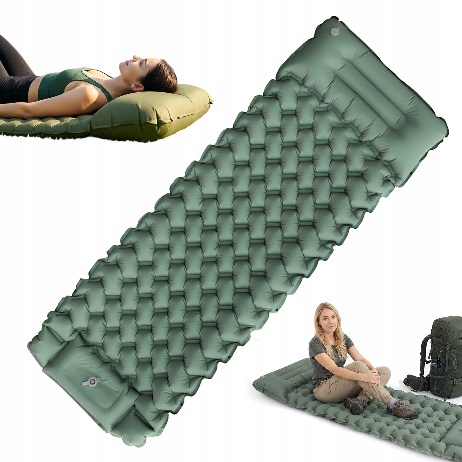 Turistická podložka Karimatka Nafukovací Matrace 200 x 66 x 14 cm Olive s pumpou