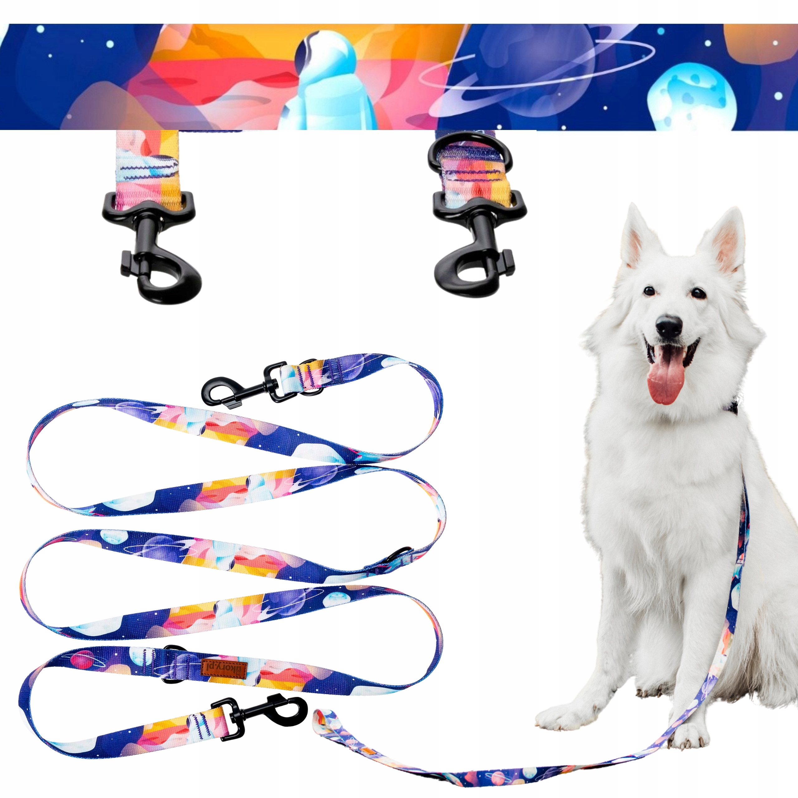 Levně Vodítko Multifunkční přepínací 240 cm Velký pes 25 mm Ukory Vesmír planety