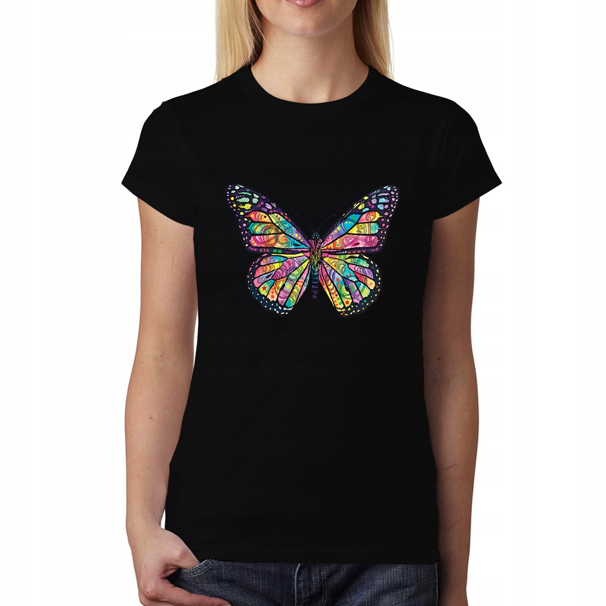 

Motyl Kolory Tęczy T-shirt Damski Czerń 3XL