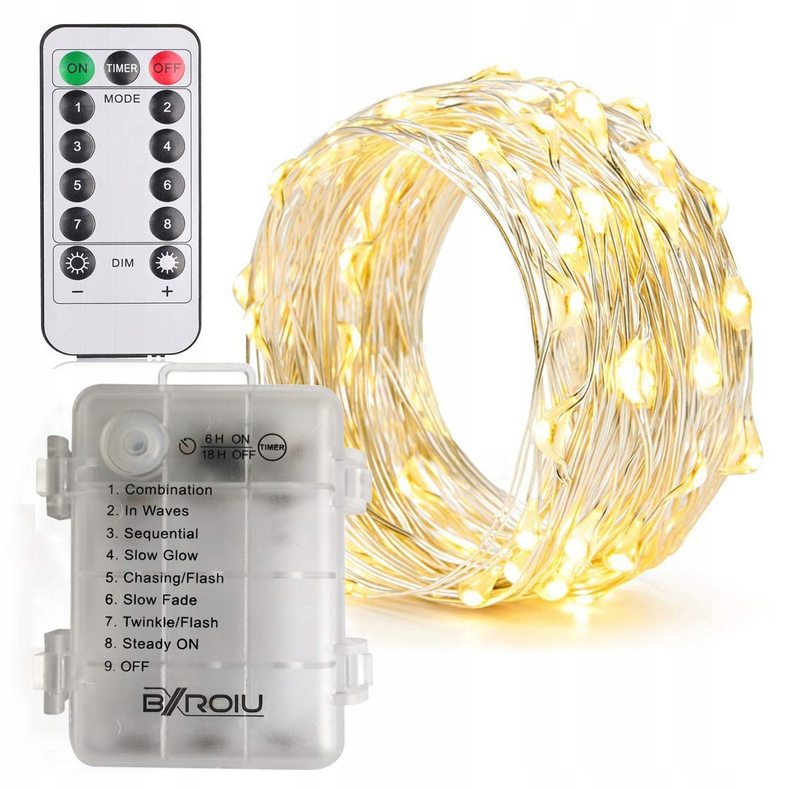 BXROIU 2x50 LED Mikro Łańcuch Baterie Ciepły Biały 2 Sztuki — miniatura 7