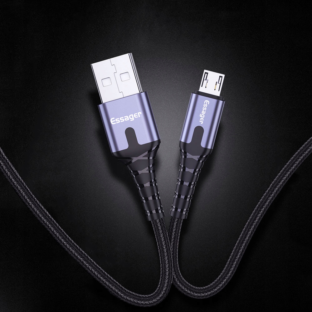 Kabel USB ESSAGER 2.4A MICRO USB QC 3.0 1M LED Złącza USB - microUSB typ B