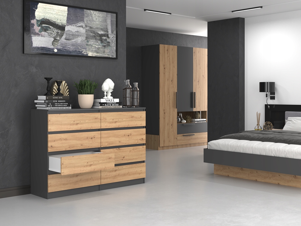 NOWOCZESNA KOMODA 140CM SŁUPEK REGAŁ SZAFKA ANTRACYT DĄB ARTISAN KORYTARZ Głębokość mebla 40 cm