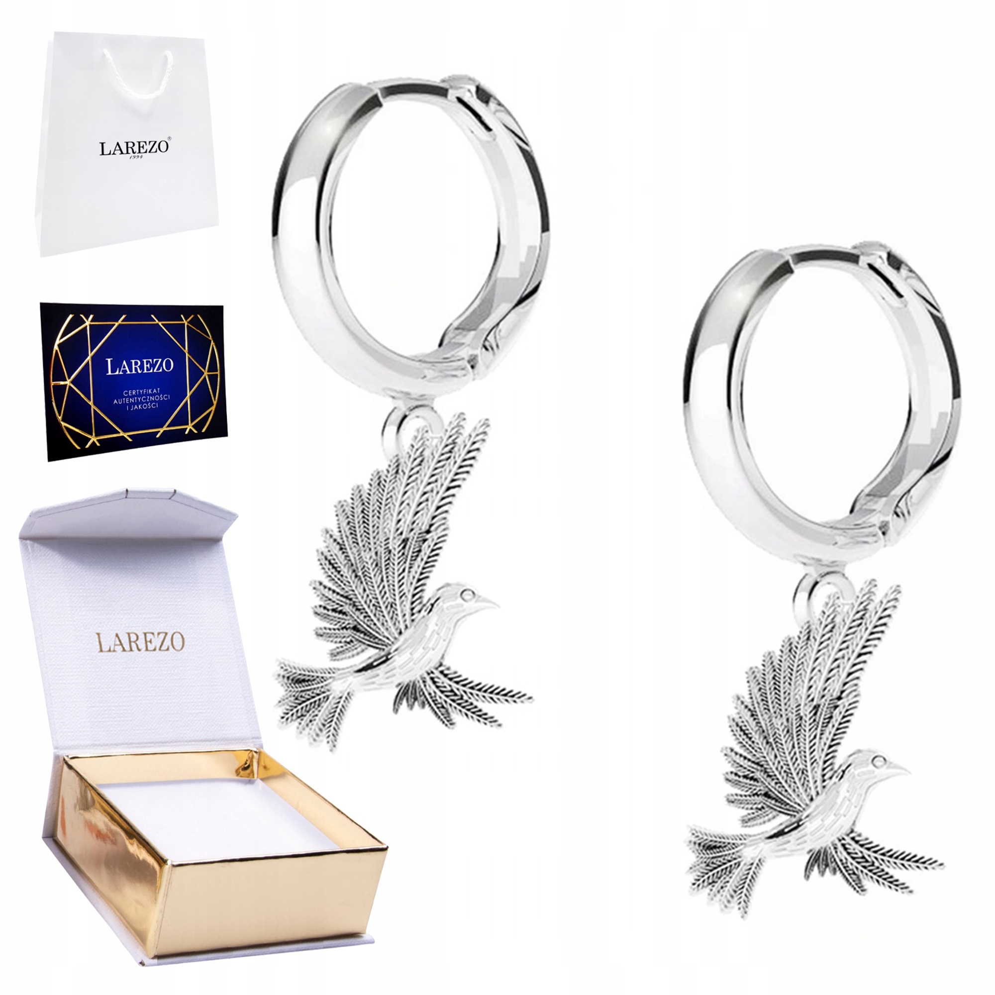 Krásné Stříbrné Náušnice 925 s ptáky Kolibříky Kolibřík Pták Kolibřík Ptáci