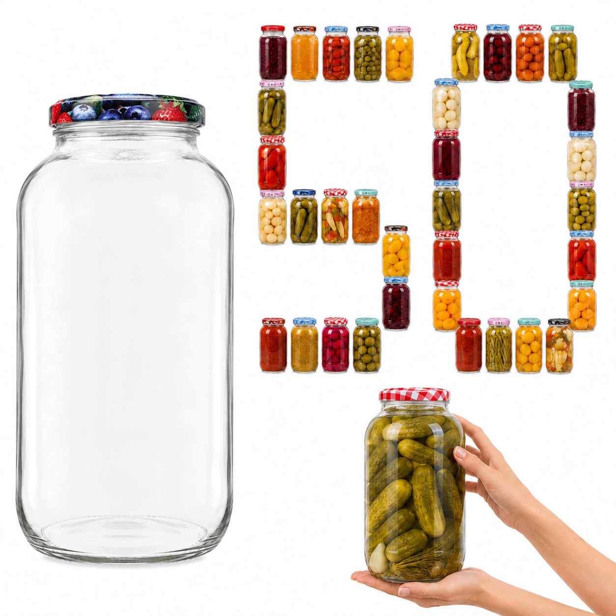 Poháre 2000 ml 2 l 50 ks s uzávermi pohár uhorky kapusta siláž