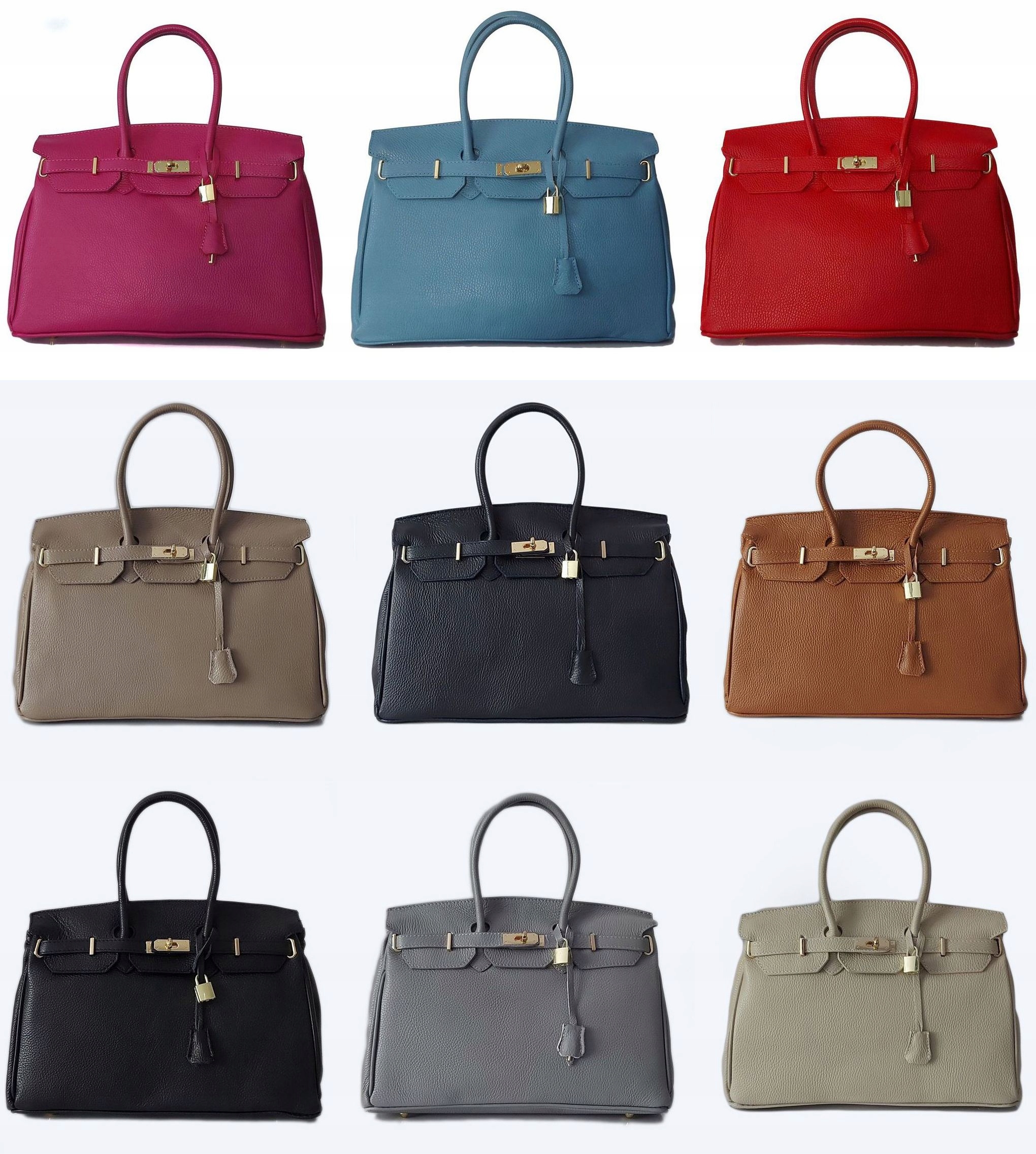 Duża włoska torba A4 skóra shopper kłódka Czerwona Kolor czerwony