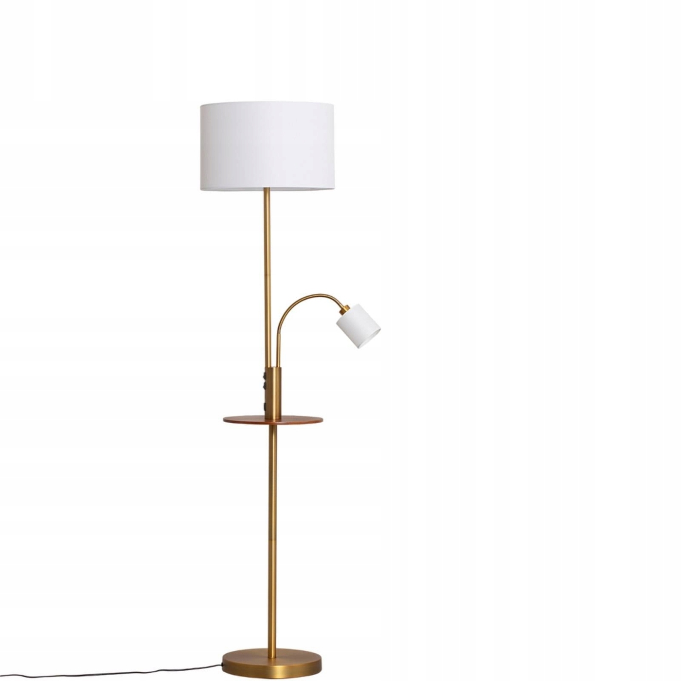Lindby Lampa podłogowa Aovan, kolor brązowy, półka, złącze Usb