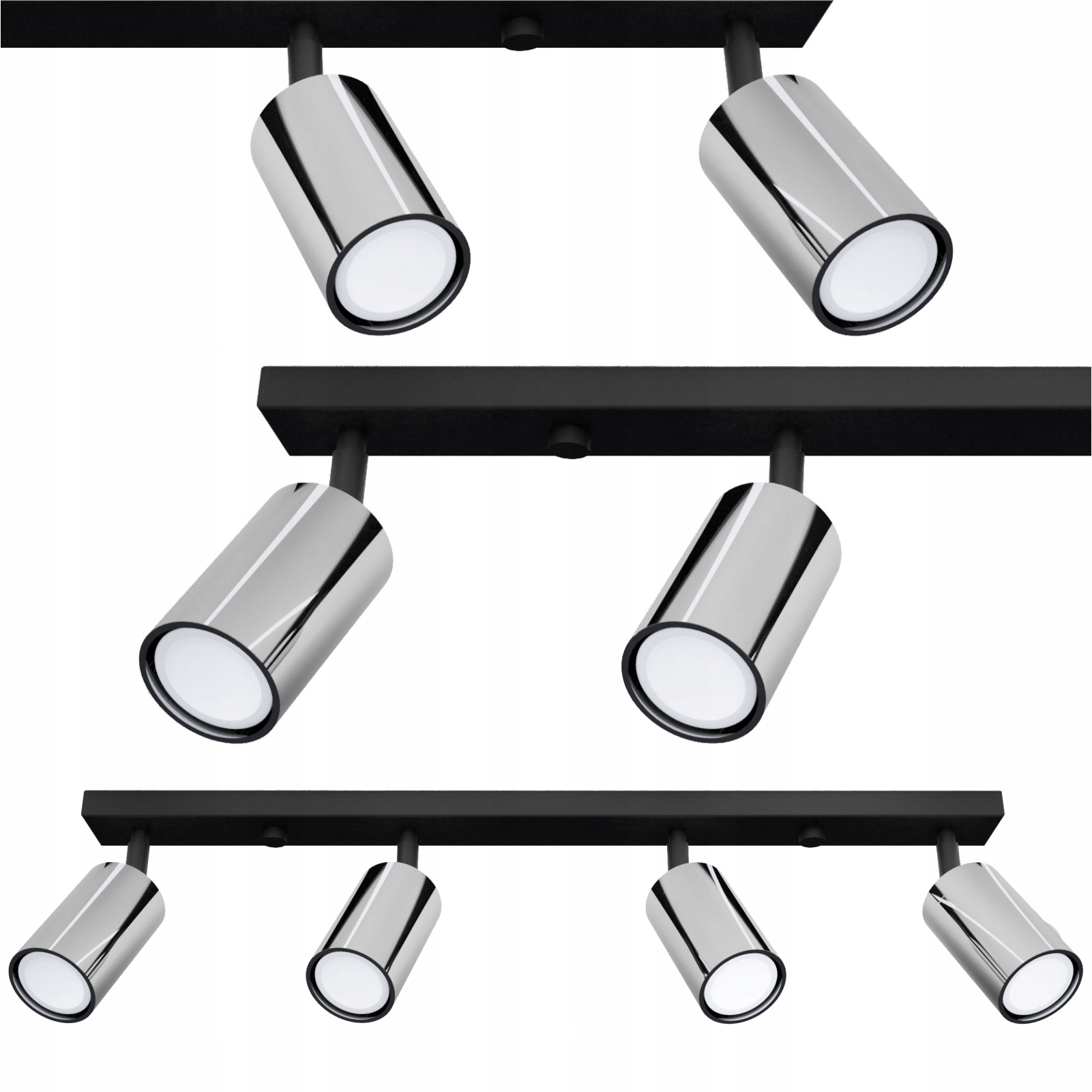 Stropné Svietidlo Závesný Luster Tuba Čierna Strieborná Čierna Led 4x GU10 Loft