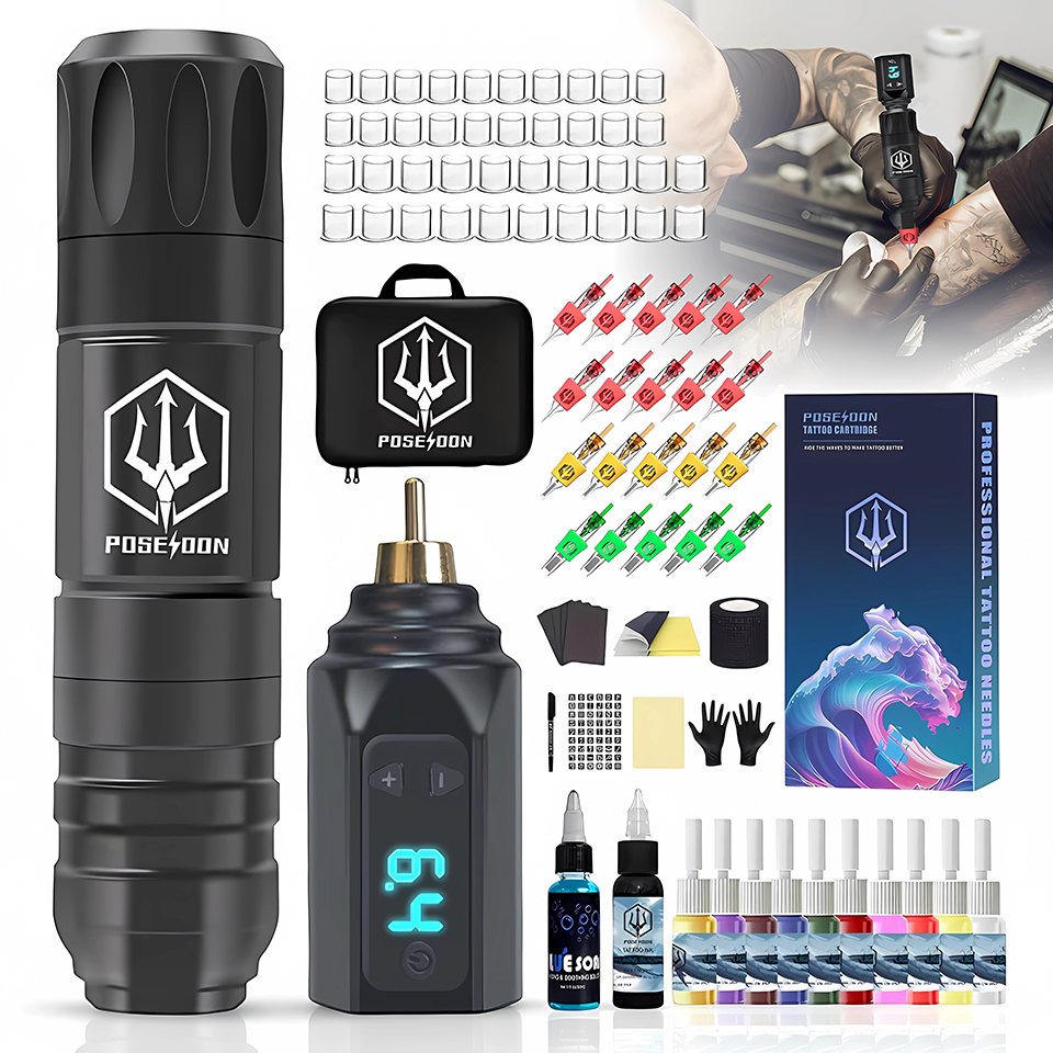 Poseidon Kovový bezdrátový stroj na na tetování Pen, sada TK035