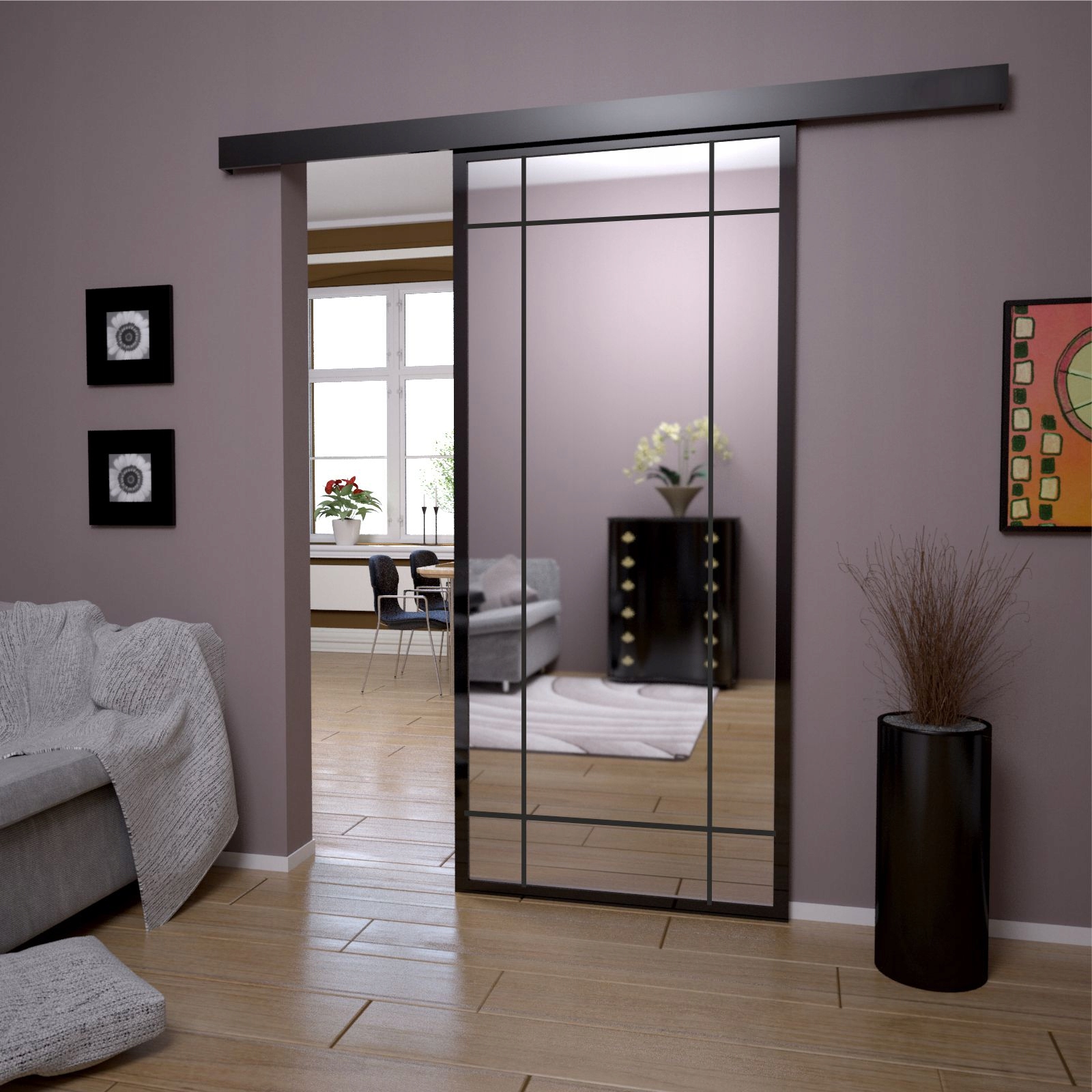 Drzwi Szklane Przesuwne System 85cm Lustro 9 Pól Marka Galakor