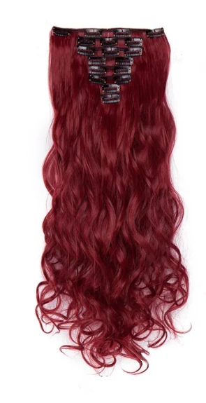 Doczepiane włosy clip in ciemna czerwień wino czerwień 65 cm