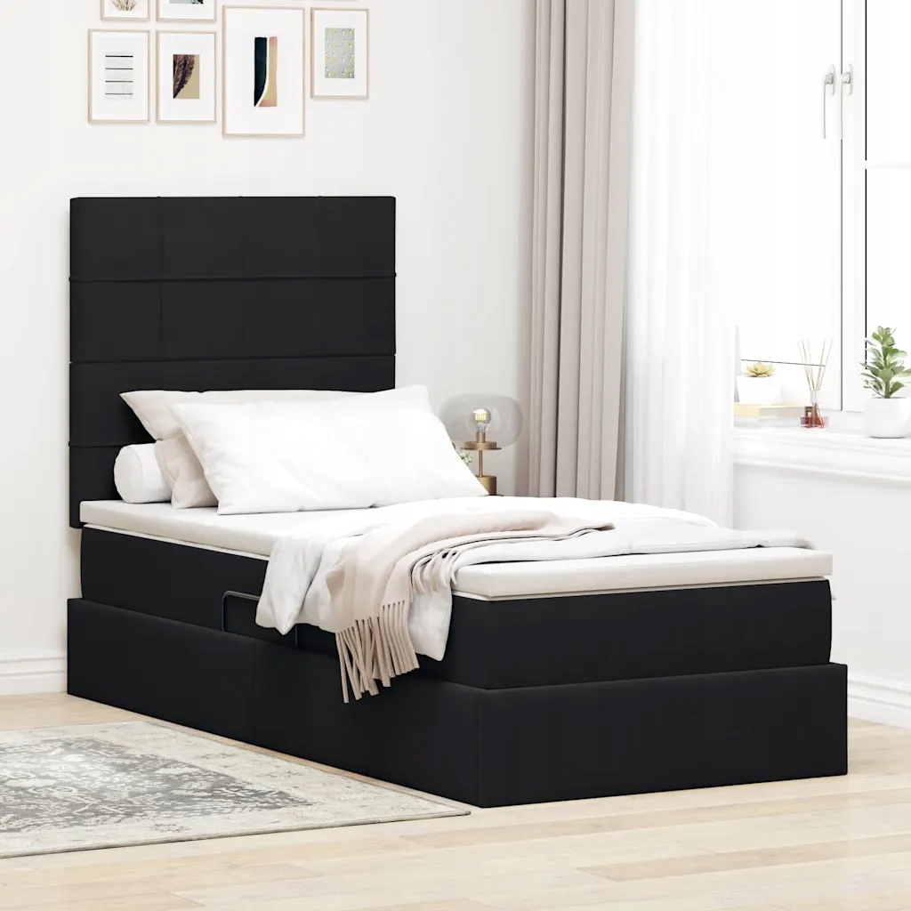 vidaXL Postel s úložným prostorem a Led osvětlením Černá 100 x 200 cm