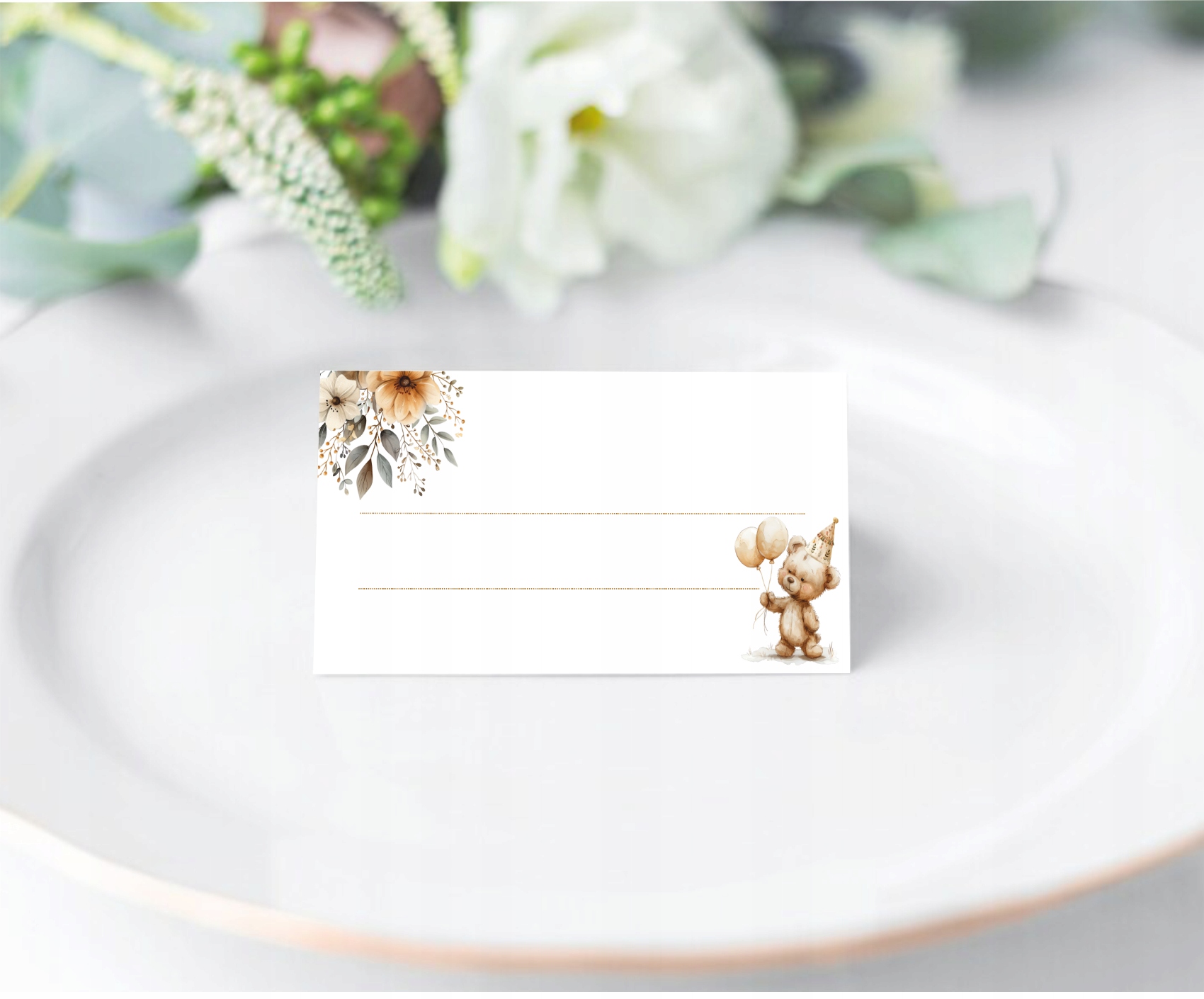 Winietki na stół chrzest roczek urodziny zestaw 10 szt boho miś Marka inna