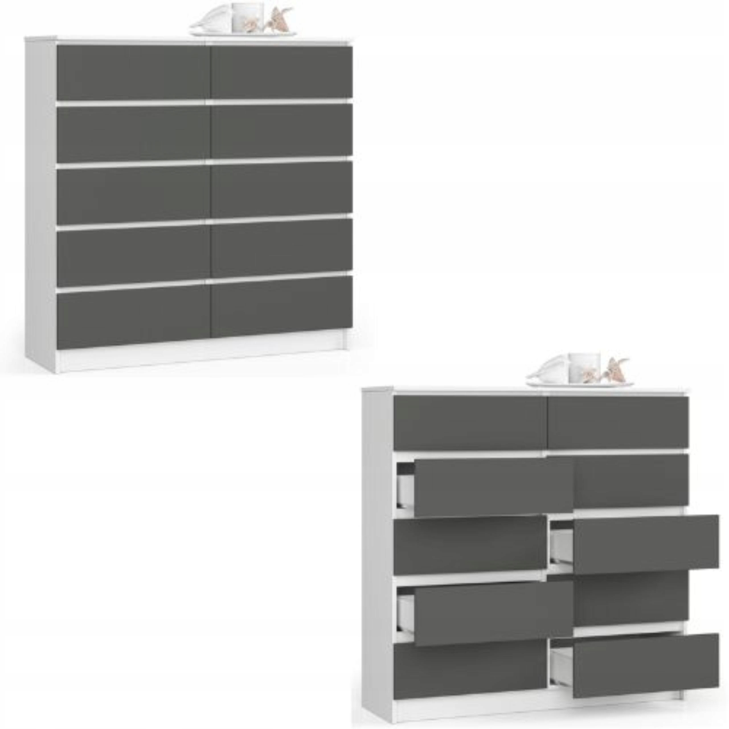 Komoda, skrinka K120 10 zásuviek, biela-grafitová Akd