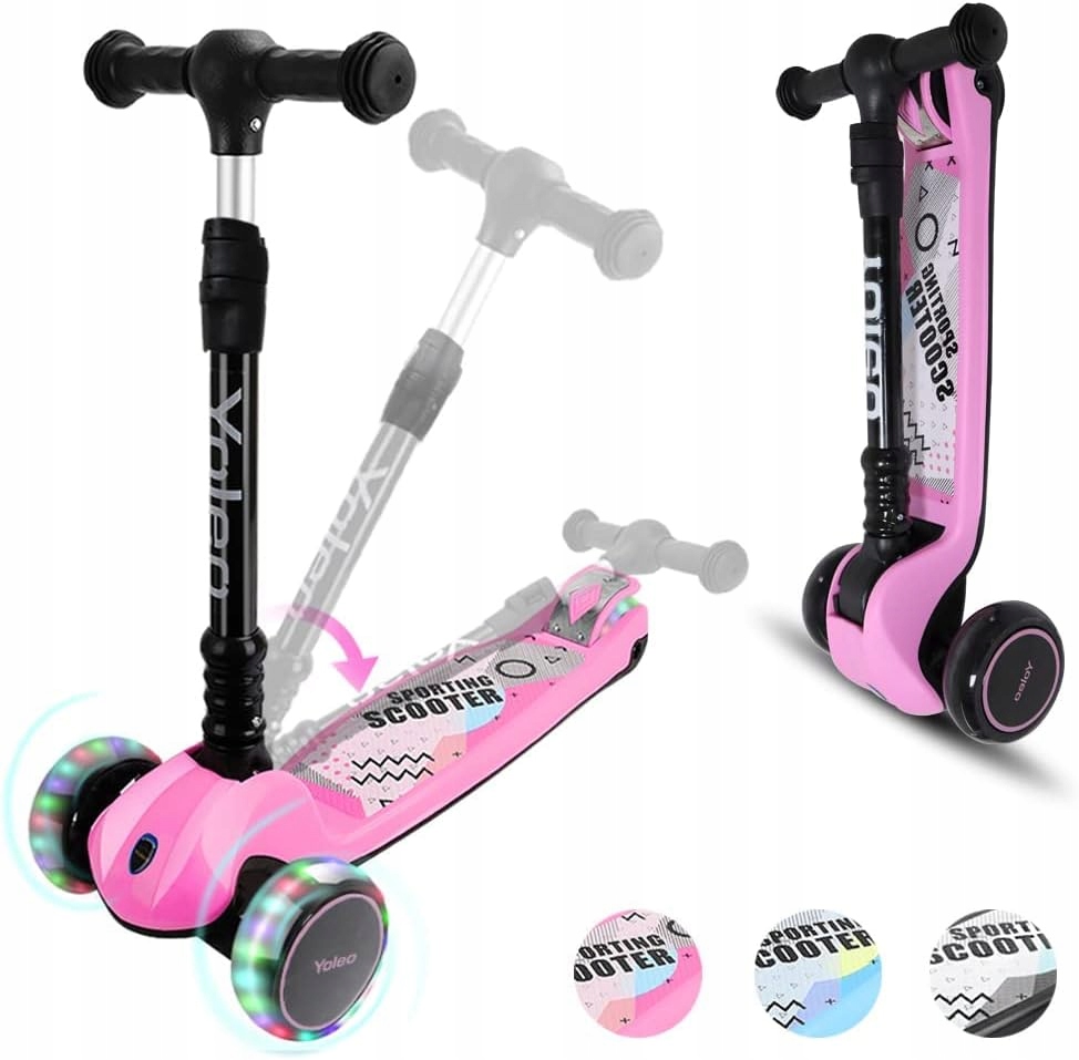 Dziecięca hulajnoga trójkołowa z kółkami Led, różowa kod 931