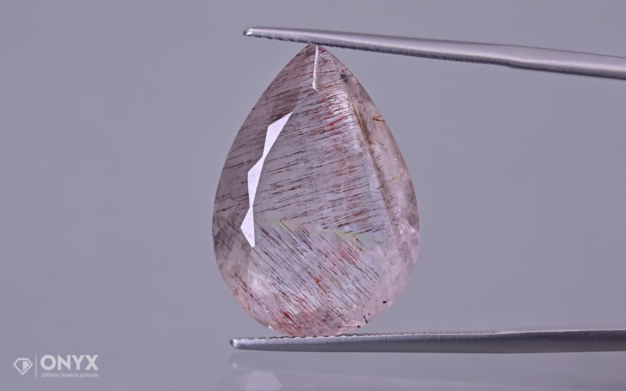 Jahodový křemen fasetovaný slza 22x15,5 mm