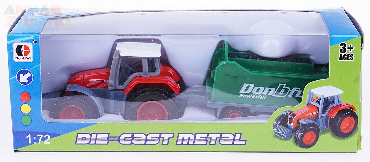 FARMA TRAKTOR METALOWY + PRZYCZEPKA Z WĘGLEM 1:72 Model TRAKTOR