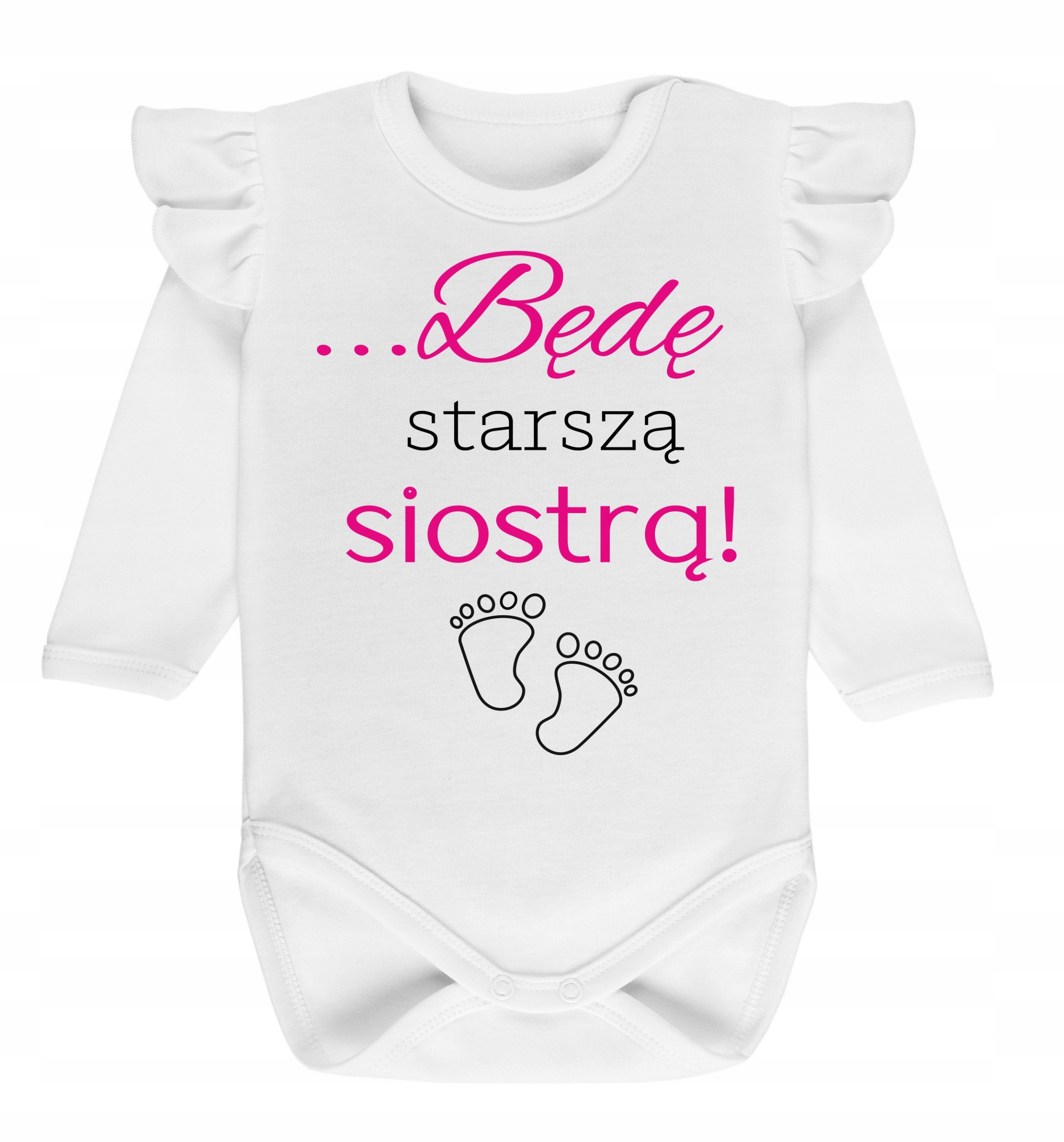 

Będę starszą siostrą body z falbankami r 92 nadruk