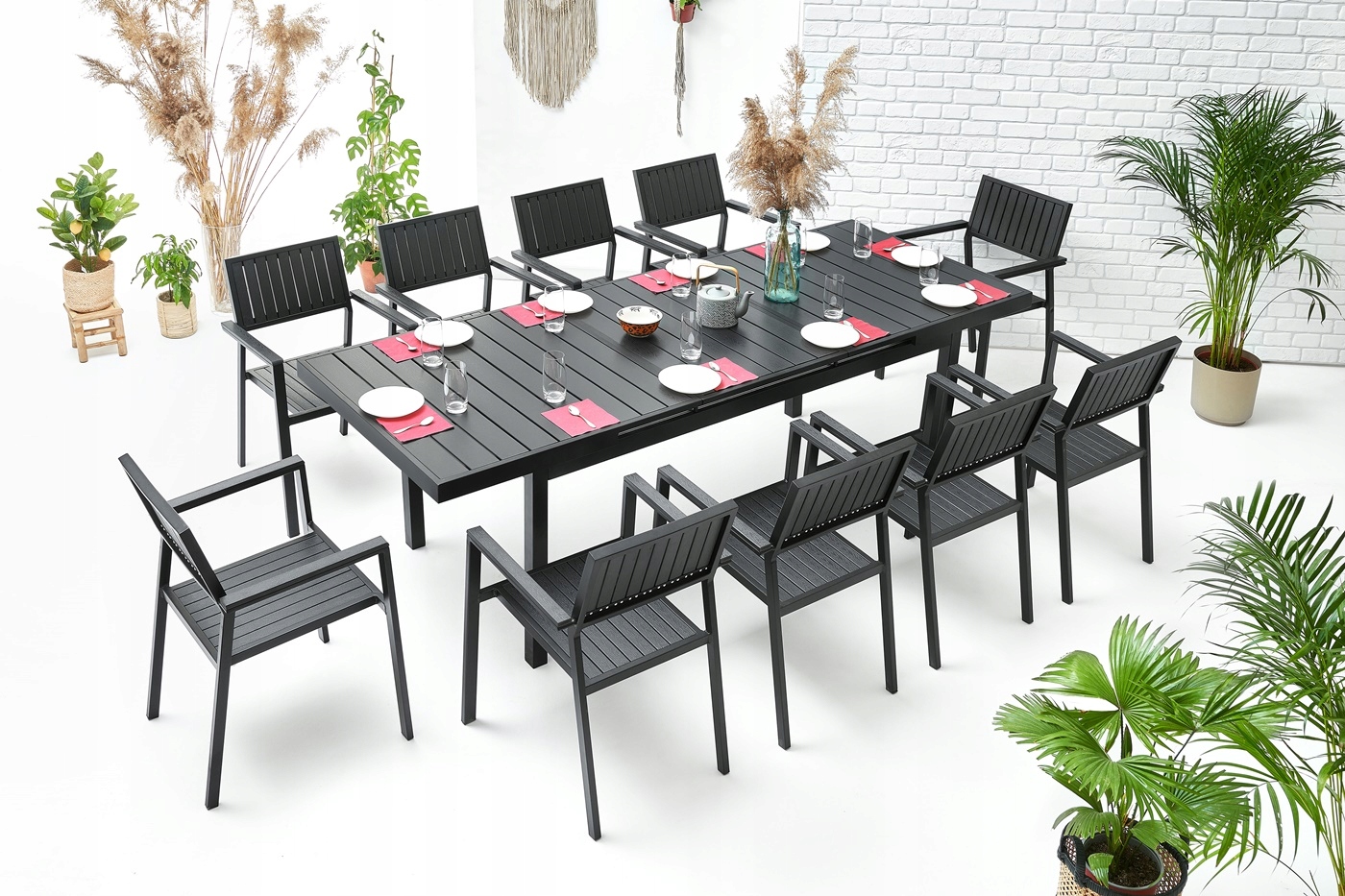 ZESTAW MEBLI OGRODOWYCH 10+1 ROZKŁADANY STÓŁ