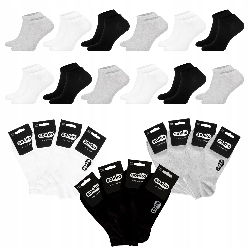 12 x Sokko Kotníkové Ponožky Nízké bavlněné barvy
