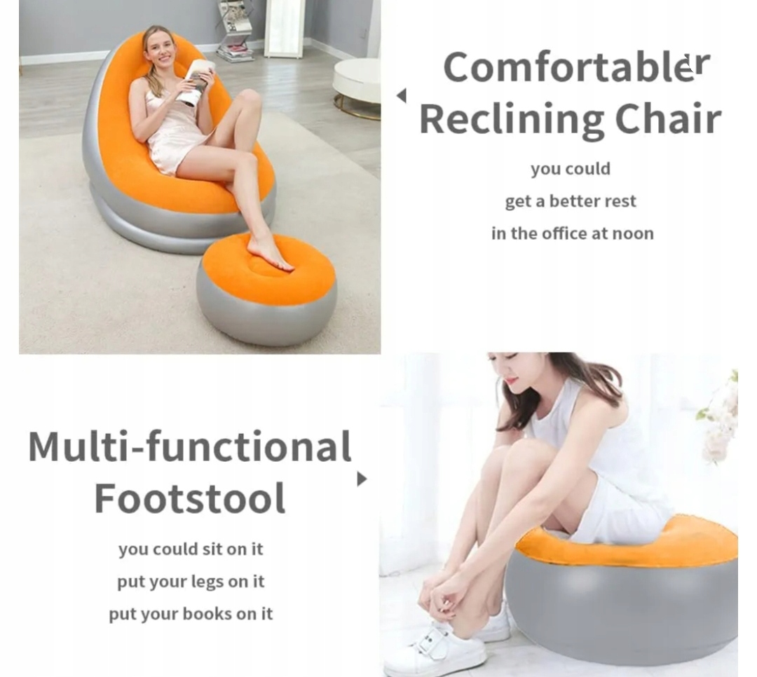 HIT !FOTEL DMUCHANY Z PODNÓŻKIEM DOSKONAŁY NA LETNI WYPOCZYNEK POMARAŃCZOWY Model cqsf53