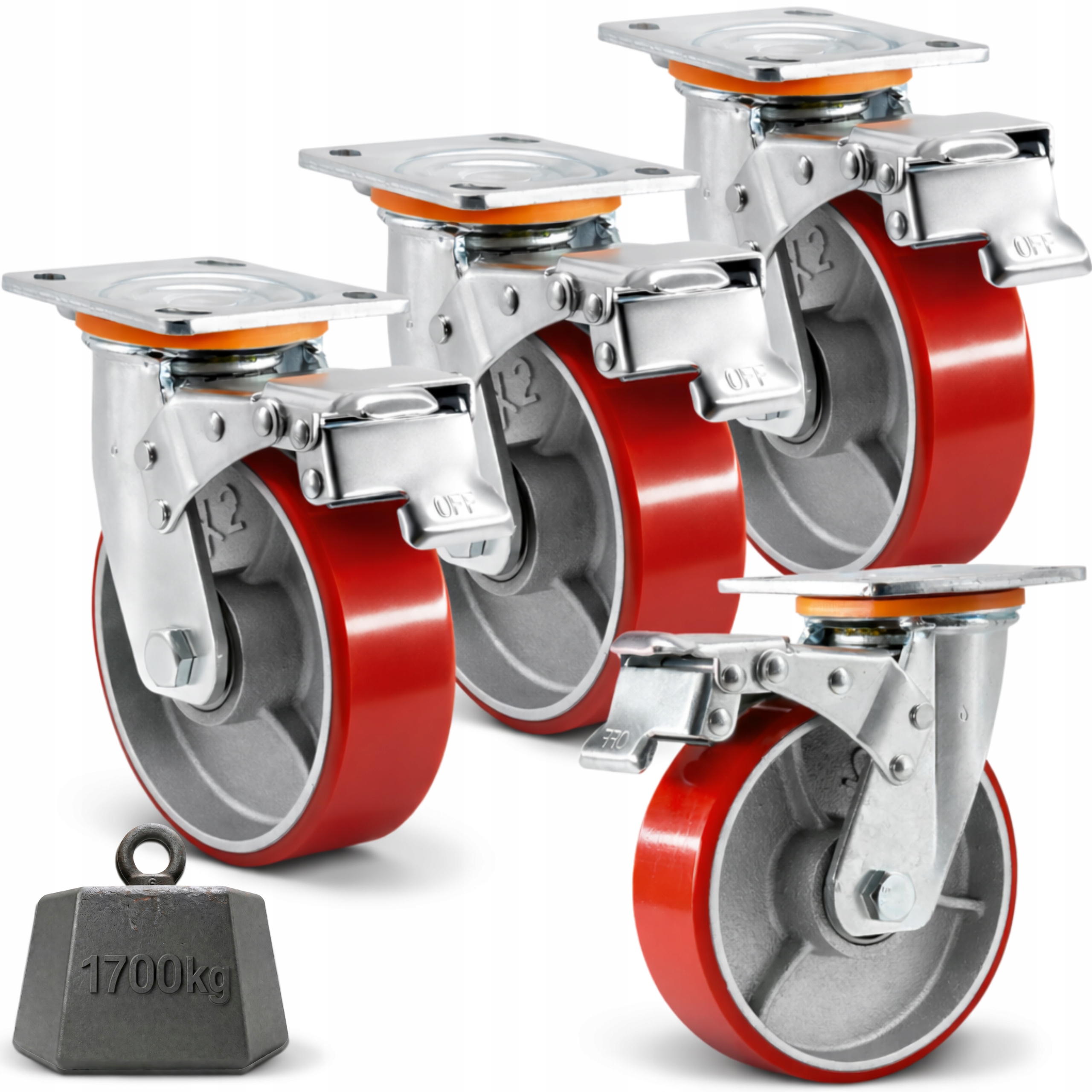 Kolečka 125 mm Otočná s Brzdou Set 4ks litinová polyuretan 1700 kg