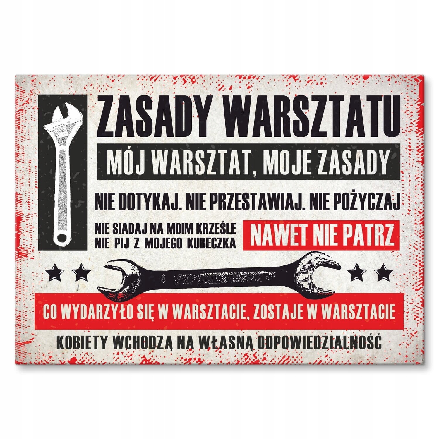 Plech velký plakát dárek velká grafika nápis do garáže dílny Pravidla