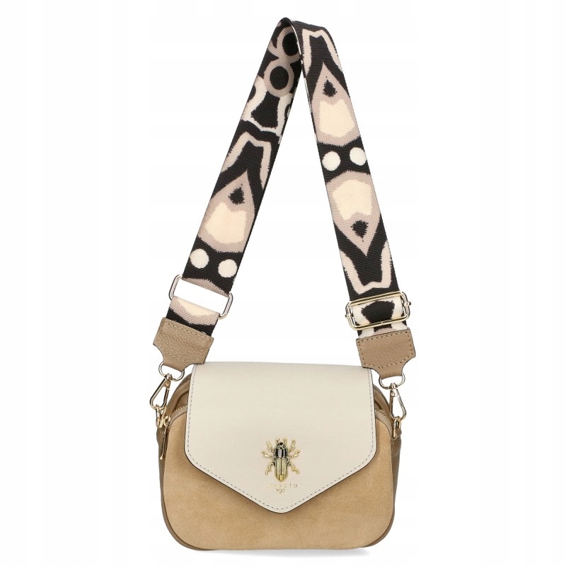 Dámská kabelka Ego kabelka přes rameno kožená s vyměnitelnou klopou, 2 proužky, béžová