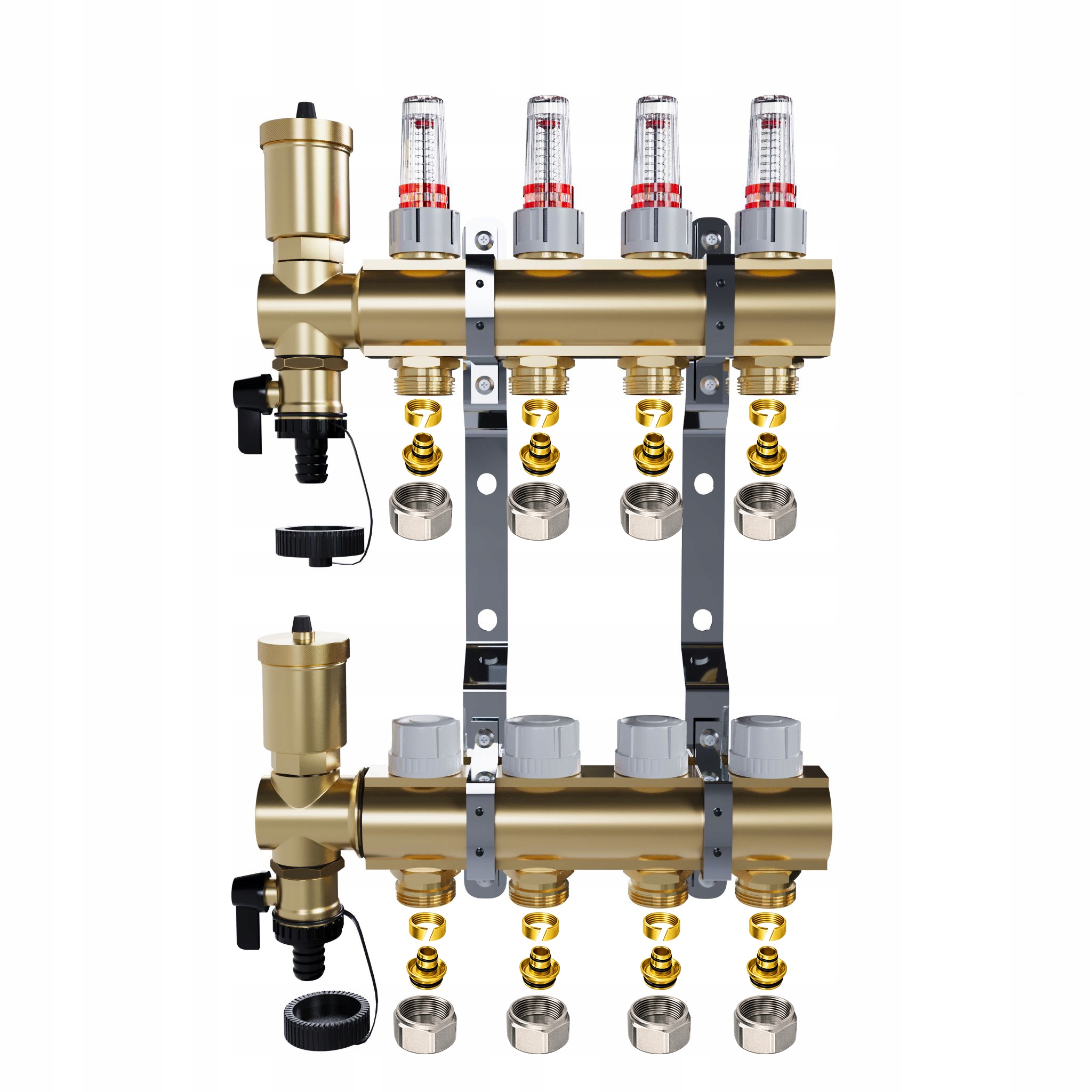 Rozdělovač pro podlahu mosazný 4 okruhy pro podlahové vytápění Pex