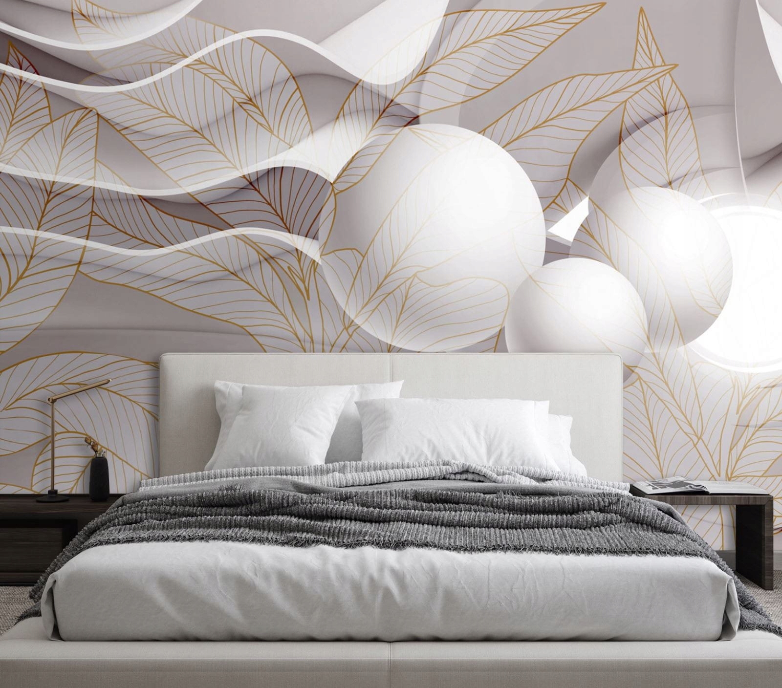 Fototapeta, Złote liście i kule 3D 350x245 Marka Feeby