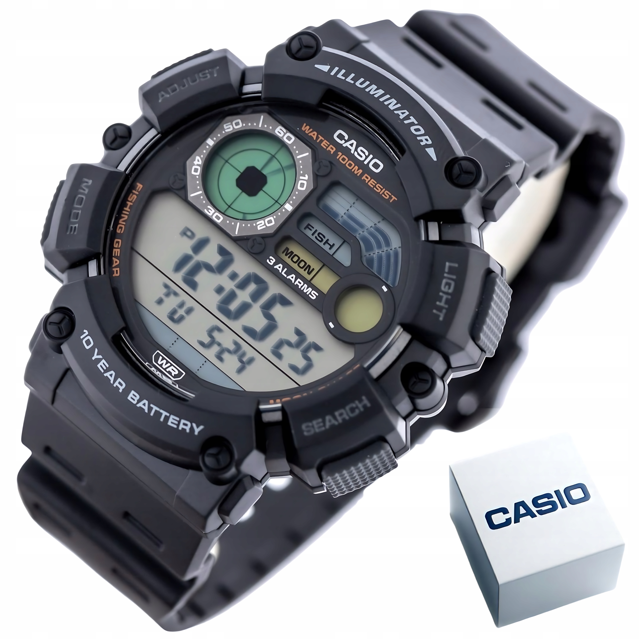 Pánské Hodinky Casio WS-1500H-1A Černá Fáze Měsíce Vodotěsný WR100 Box