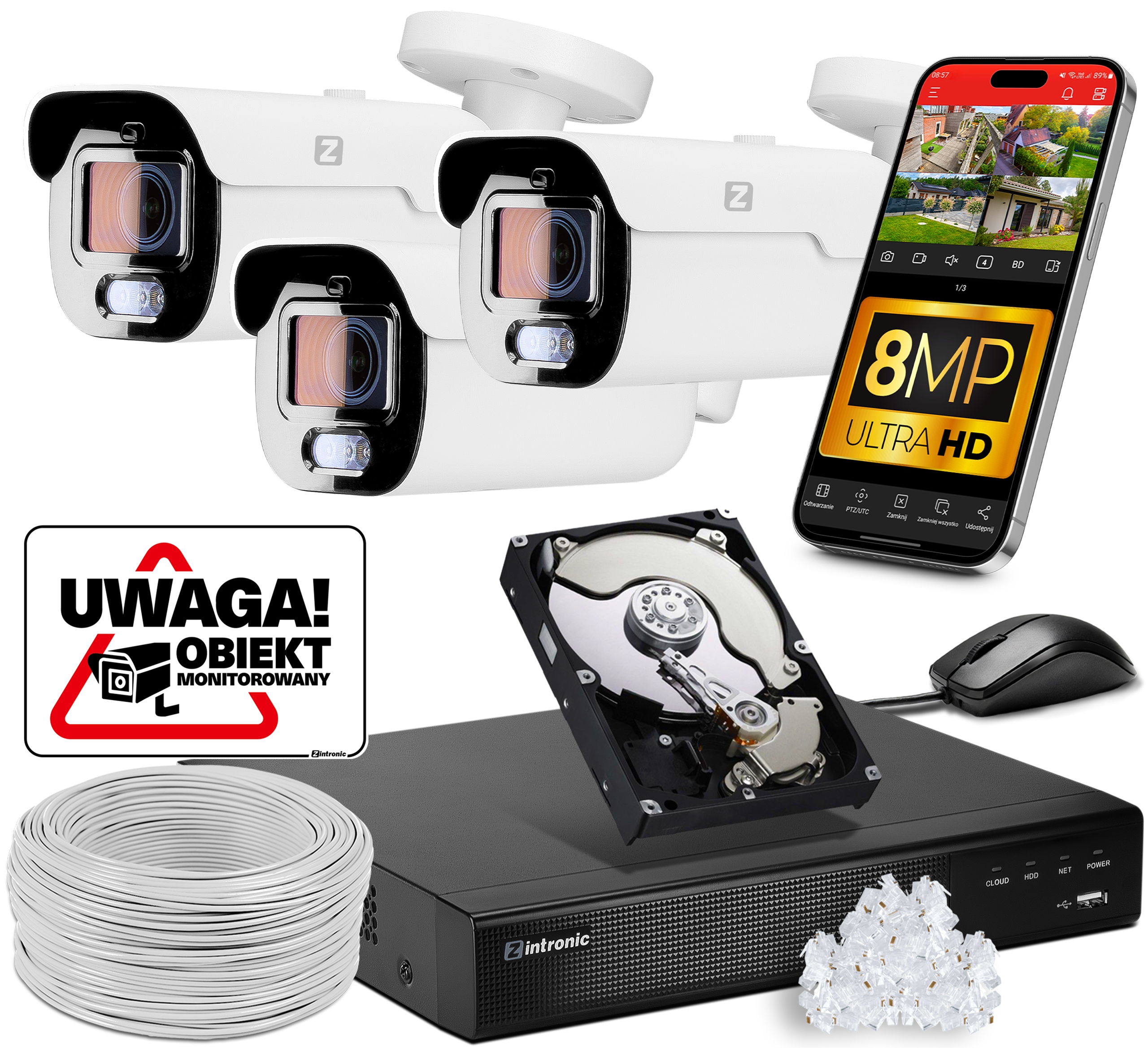 Sada pro Monitorování domu 3 Ip kamery Poe 8 MPx zoom Ir Ai s rekordérem