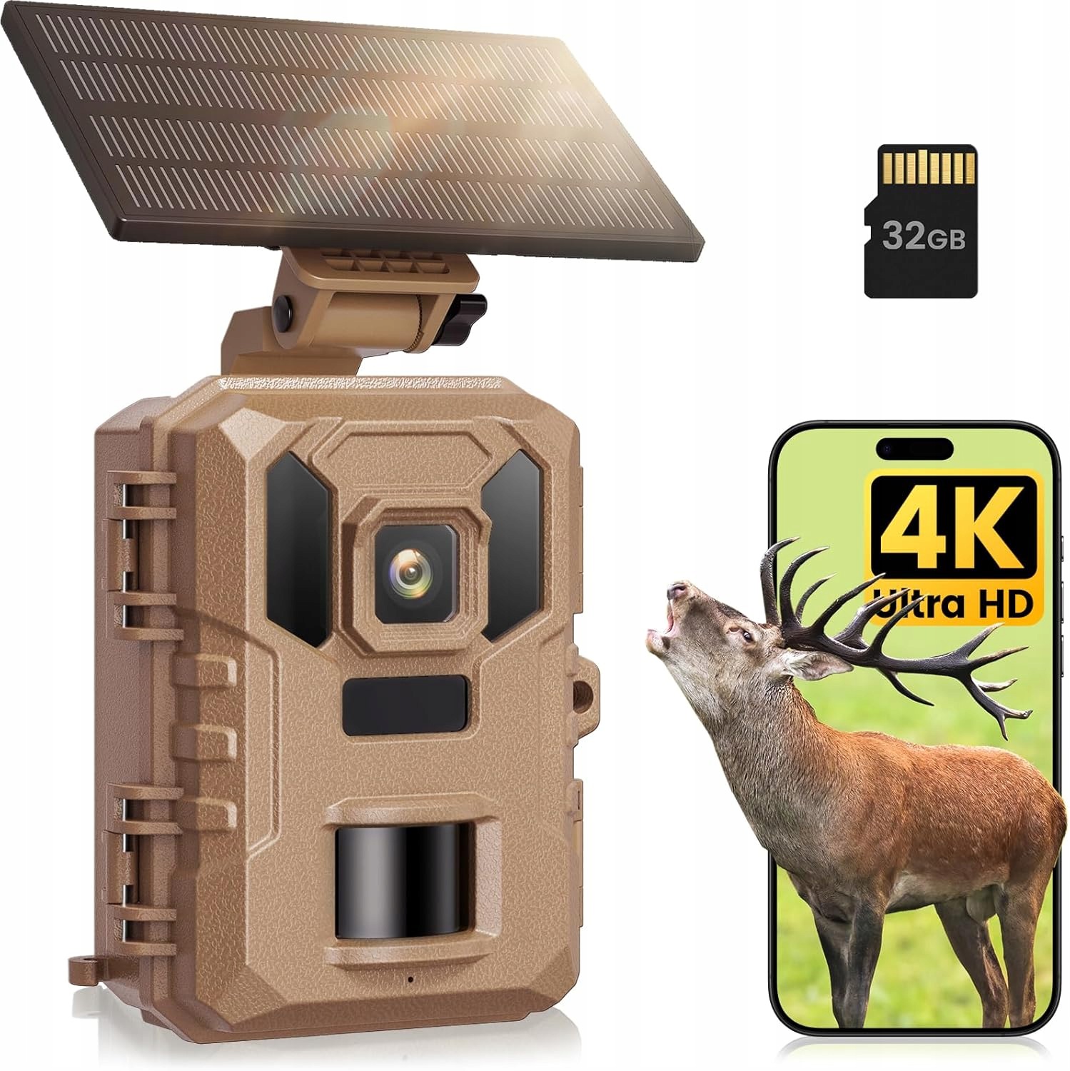 Lesní kamera WiFi 4K 64MP Solar IP66 Noční vidění 32GB Vidvis