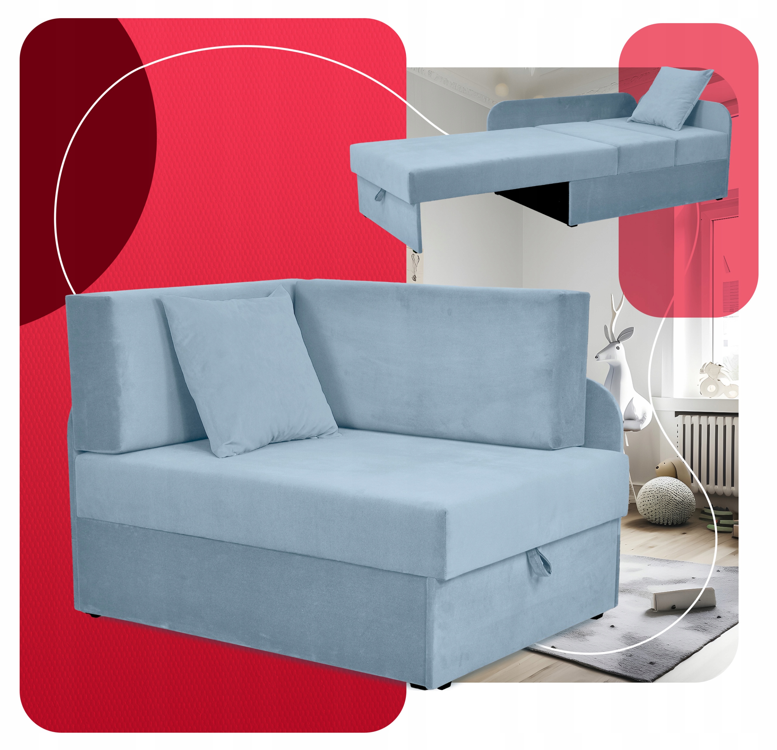 Sofa rozkładana tapczan narożnik kanapa dla dziecka Family Meble Denis Długość (cm) 80 cm