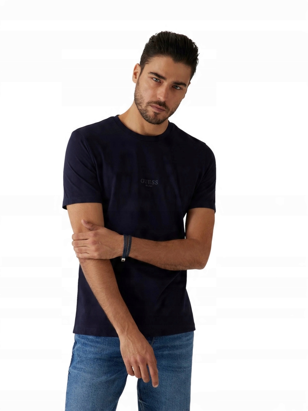 Guess tmavě modrá pánská košile s tričko, bavlněná halenka Slim Fit, velikost M