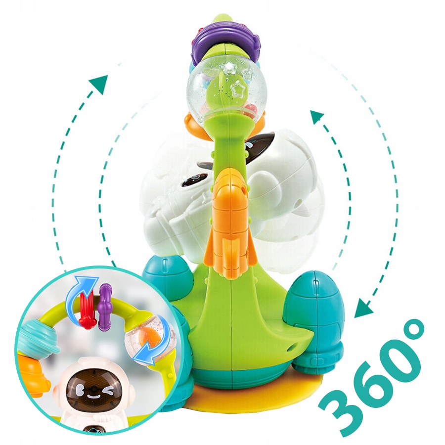 ZABAWKA SENSORYCZNA GRZECHOTKA Z PRZYSSAWKĄ SPINNER MUZYKA ŚWIATŁA roczek Materiał plastik