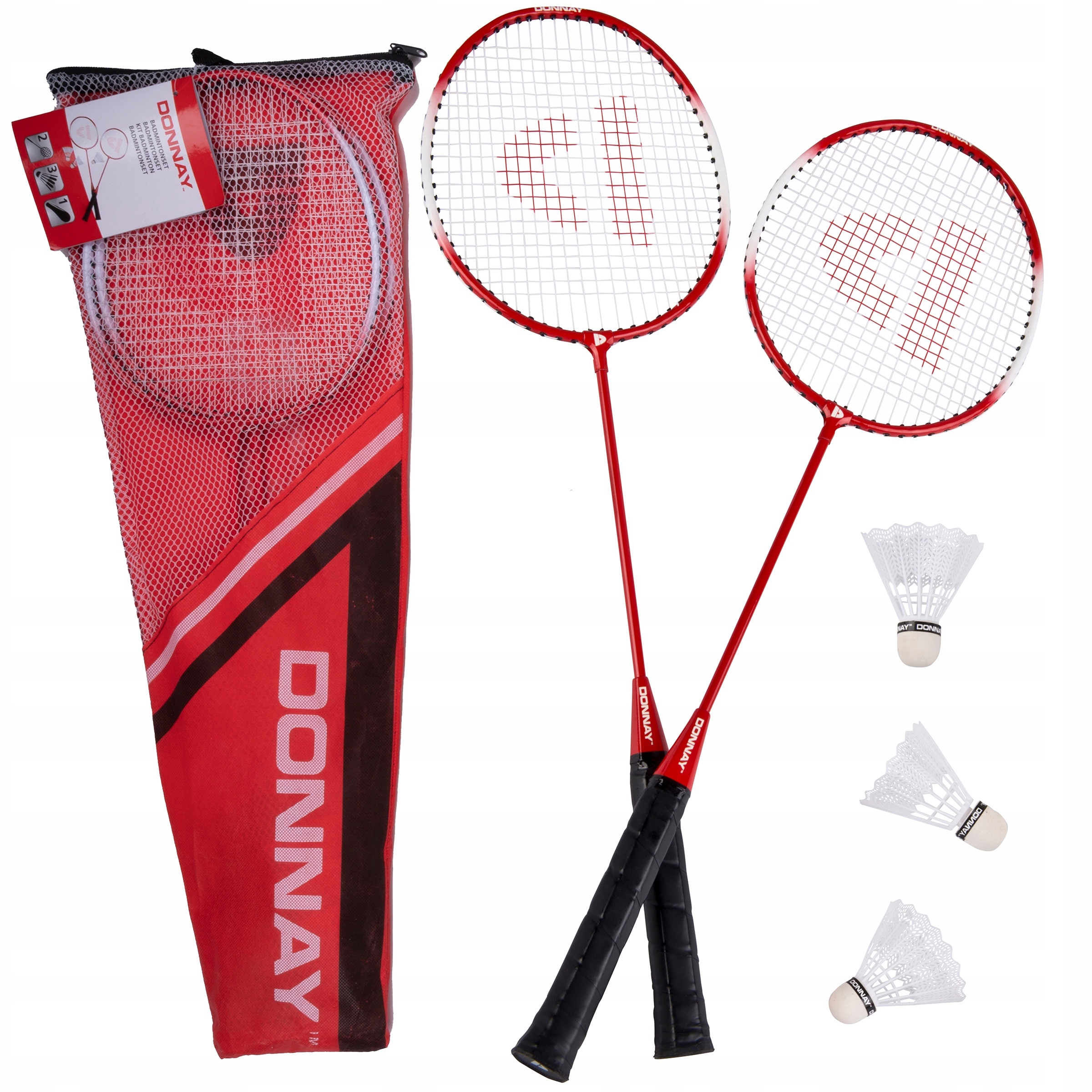 Donnay zestaw do Badmintona 2 rakietki 3 lotki w pokrowcu Czerwony